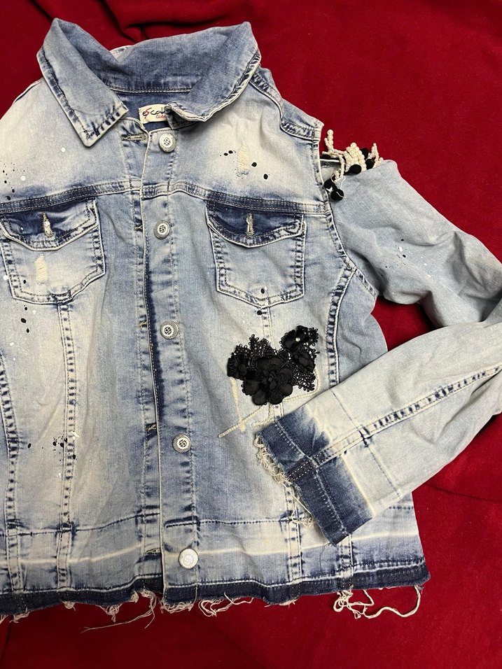 Çocuk ceketi Nakışlı Düğmeli Koyu Mavi Denim - Görsel 3