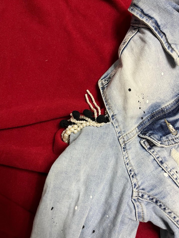 Çocuk ceketi Nakışlı Düğmeli Koyu Mavi Denim - Görsel 4