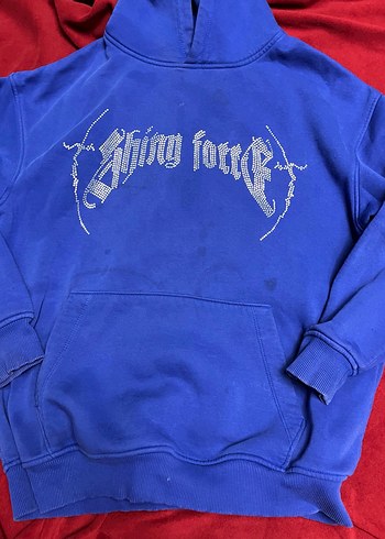Shing force Mavi Parlak Taşlı Kapüşonlu Sweatshirt - Görsel 3