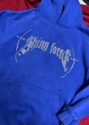Shing force Mavi Parlak Taşlı Kapüşonlu Sweatshirt - Görsel 2