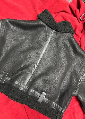 Siyah Deri Biker Ceket Mini Kesim - Görsel 4