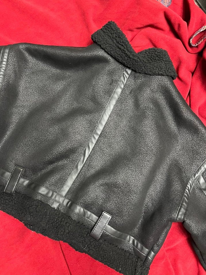 Siyah Deri Biker Ceket Mini Kesim - Görsel 4