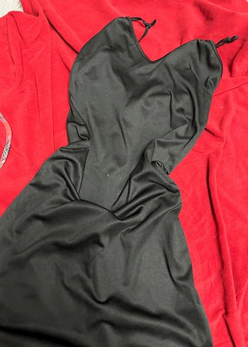 Siyah V Yaka Drapeli Midi Kadın Elbise - Görsel 2