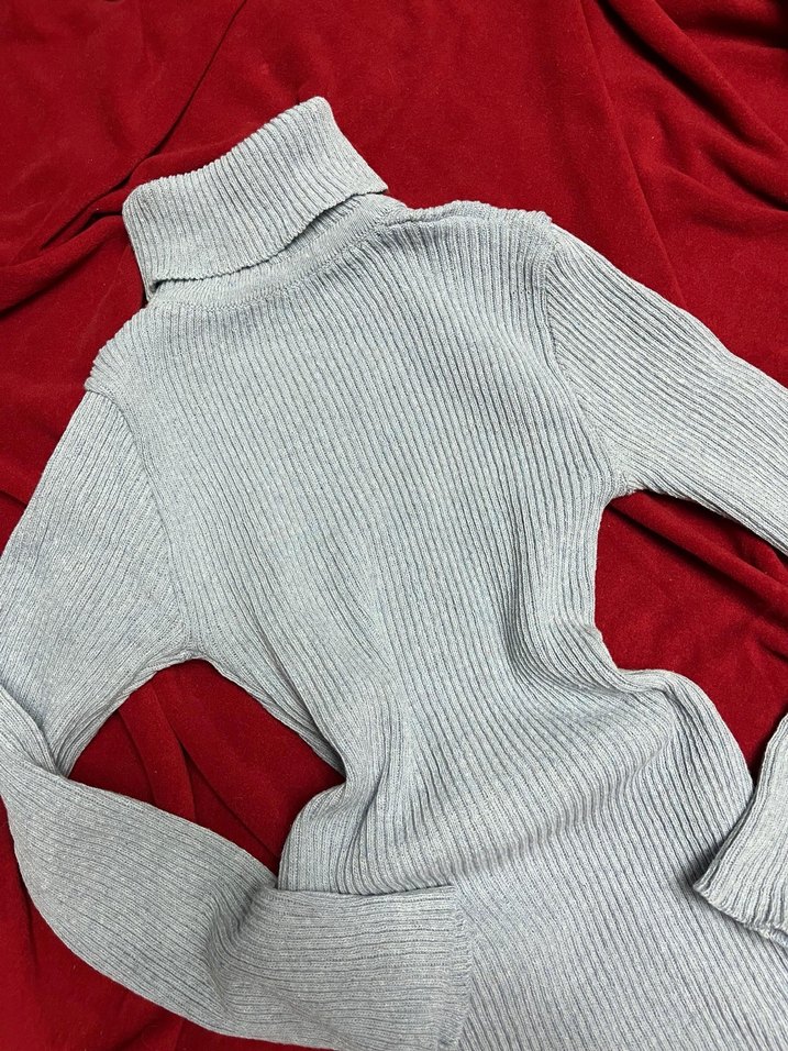 Bebek mavisi Boğazlı Triko Kazak - Görsel 2