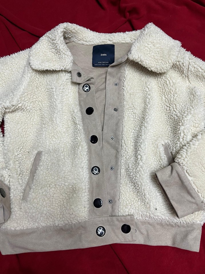 Zara krem rengi yünlü ceket - Görsel 4