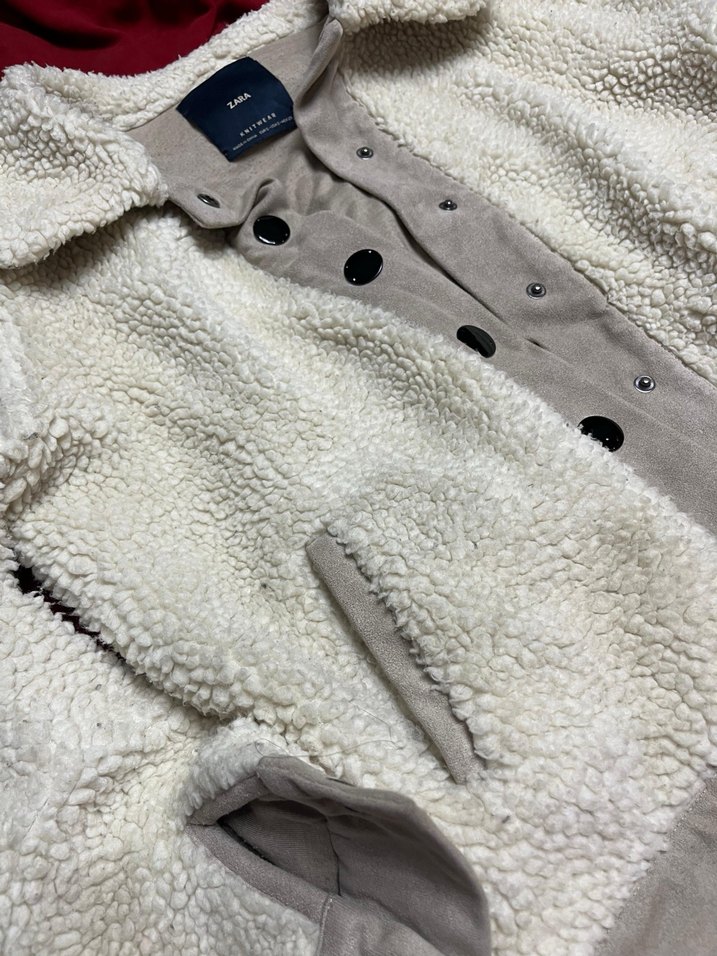 Zara krem rengi yünlü ceket - Görsel 3