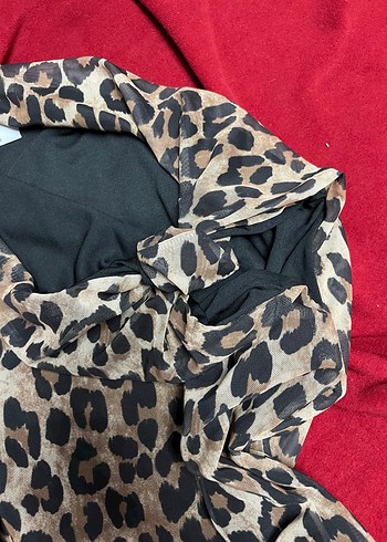 Kahverengi Leopar Desenli bluz - Görsel 2