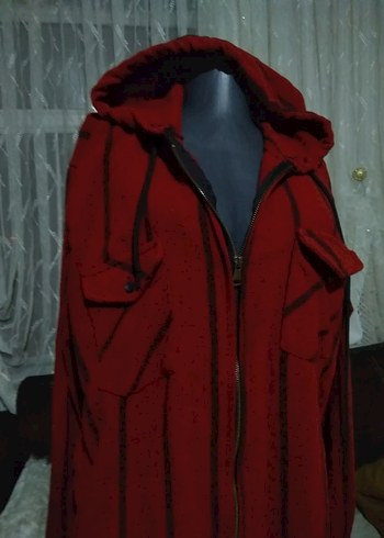 Bordo Kapüşonlu Fermuarlı Kadın Ceket - Görsel 2