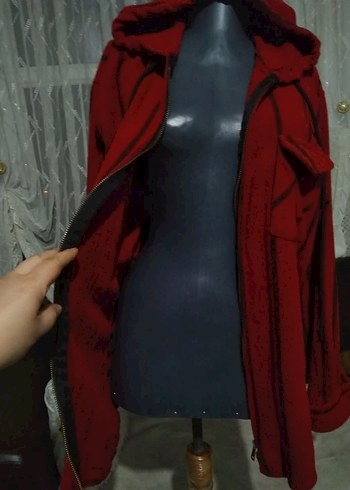 Bordo Kapüşonlu Fermuarlı Kadın Ceket - Görsel 6