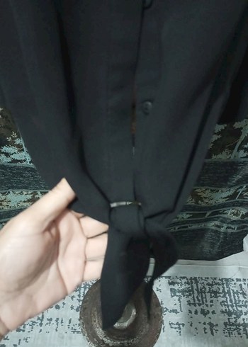 Siyah Uzun Kollu V Yakalı Kadın Gömlek - Görsel 2