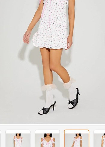 Pembe Çiçekli Mini Fırfırlı Elbise - Görsel 5