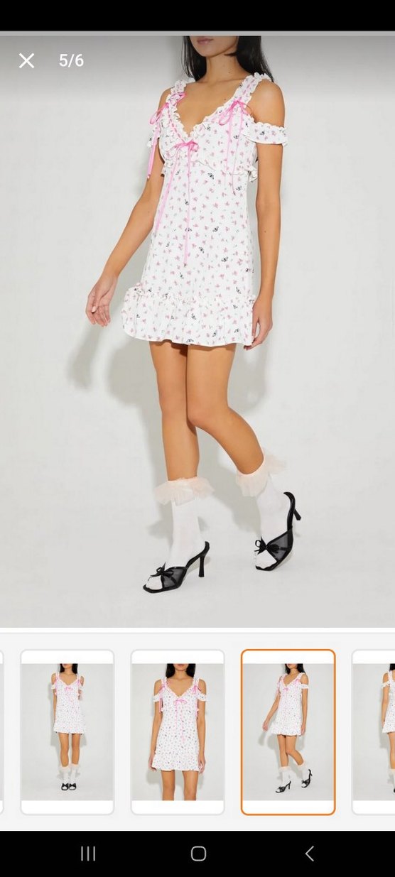 Pembe Çiçekli Mini Fırfırlı Elbise - Görsel 5