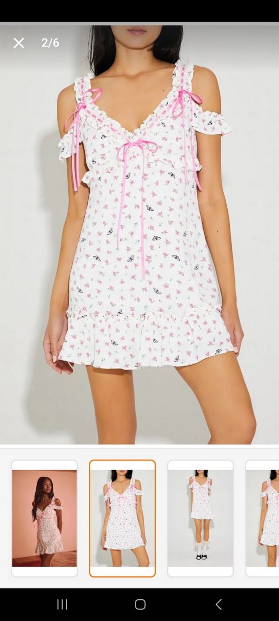 Pembe Çiçekli Mini Fırfırlı Elbise - Görsel 2