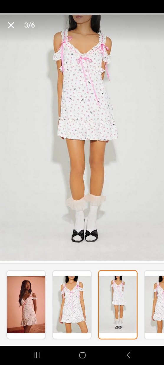 Pembe Çiçekli Mini Fırfırlı Elbise - Görsel 3