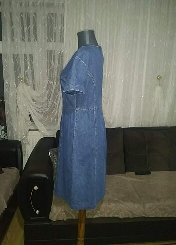 38 Beden mavi Renk V yaka gunluk kullanisli kot elbise sirti fermuatki sm uygun