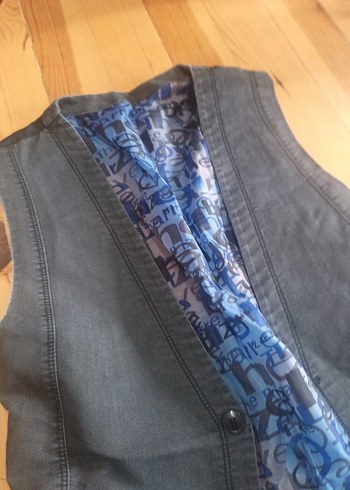 Düğmeli V Yaka Mavi Denim Kadın Yelek
