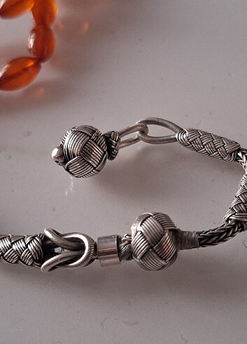 Saf baltık kehribar tesbih 1000 Ayar Gümüş Püsküllü ve kozalı - Görsel 5