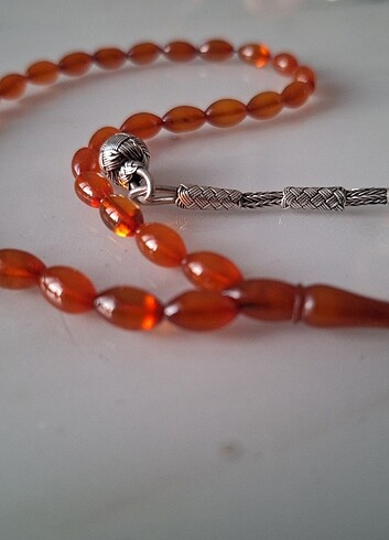 Saf baltık kehribar tesbih 1000 Ayar Gümüş Püsküllü ve kozalı - Görsel 8