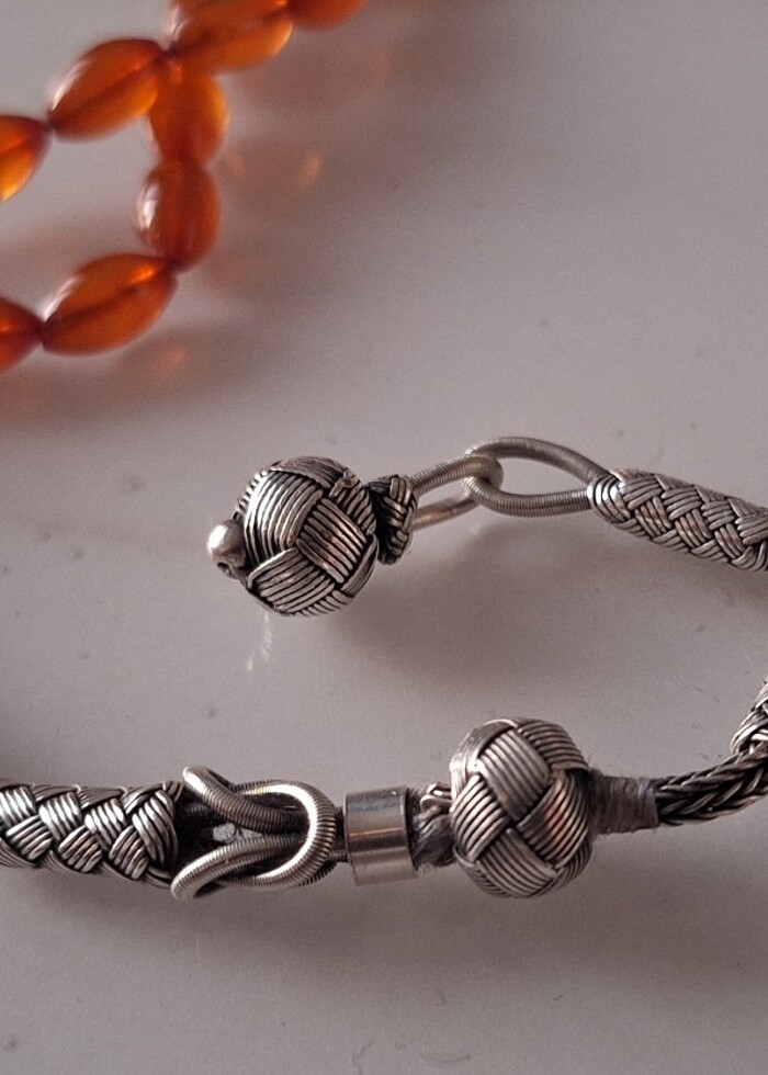 Saf baltık kehribar tesbih 1000 Ayar Gümüş Püsküllü ve kozalı - Görsel 2