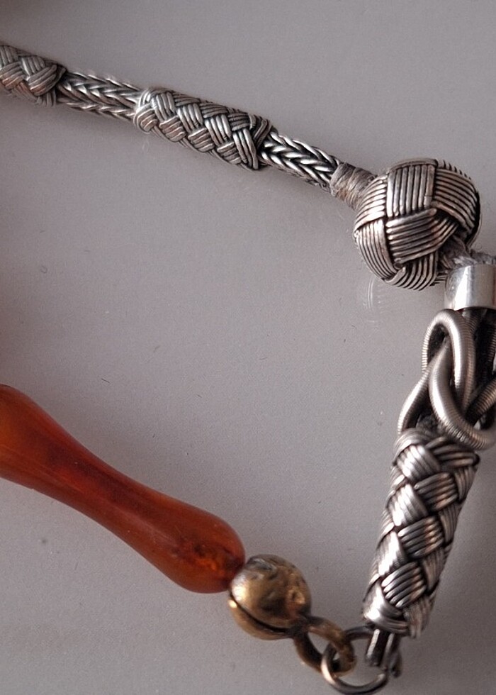 Saf baltık kehribar tesbih 1000 Ayar Gümüş Püsküllü ve kozalı - Görsel 4