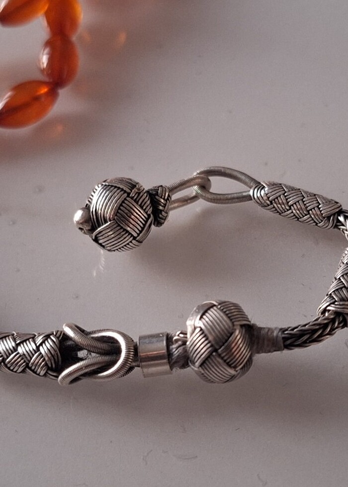 Saf baltık kehribar tesbih 1000 Ayar Gümüş Püsküllü ve kozalı - Görsel 5