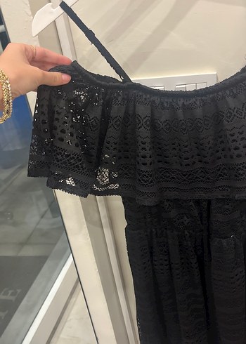 LC Waikiki Dantel Detaylı Siyah Uzun Straplez Elbise