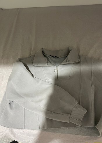 s Beden Gri Yarım Fermuarlı Kadın Sweatshirt