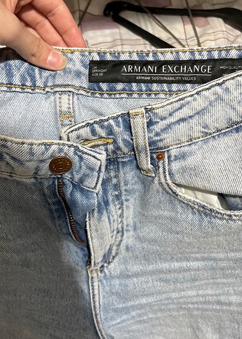 armani Kadın Gri Mavi Çift Tokalı Bol Kesim Kot Pantolon - Görsel 2