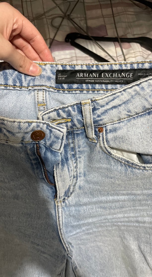 armani Kadın Gri Mavi Çift Tokalı Bol Kesim Kot Pantolon - Görsel 2