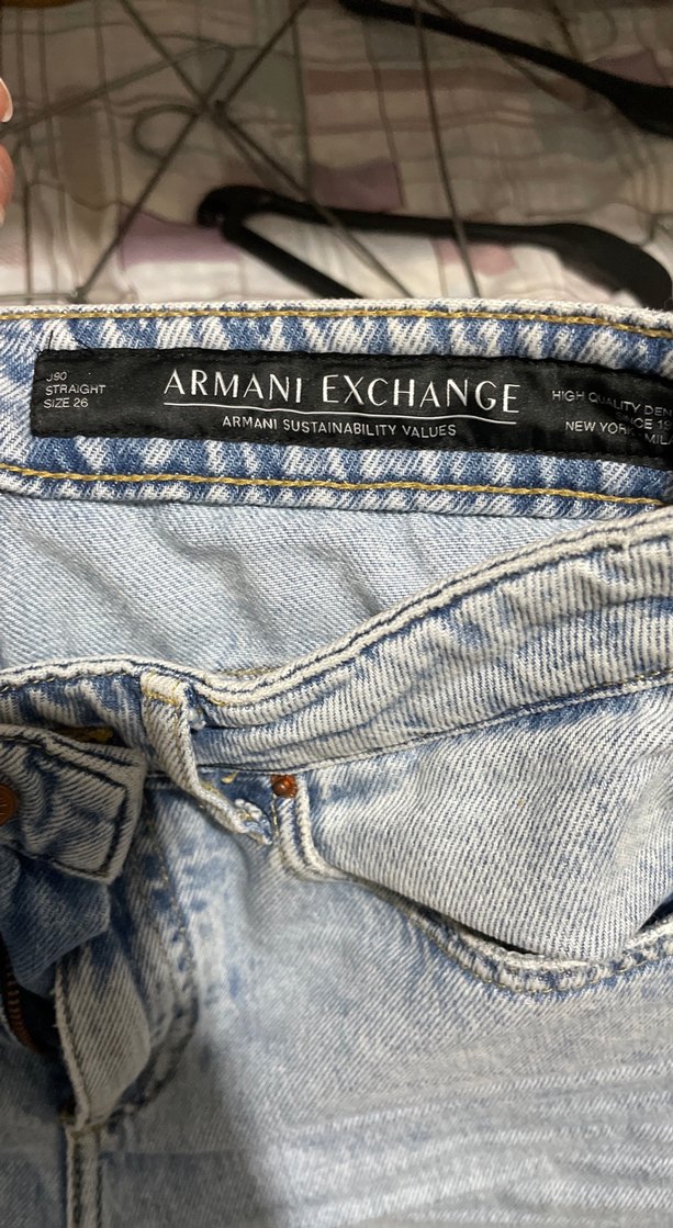 armani Kadın Gri Mavi Çift Tokalı Bol Kesim Kot Pantolon - Görsel 3