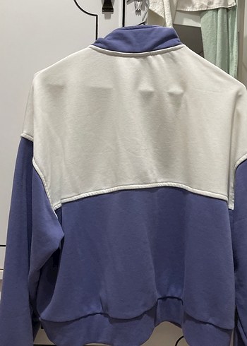 Mor Baskılı Yarım Fermuarlı Sweatshirt - Görsel 3
