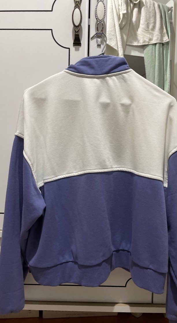 Mor Baskılı Yarım Fermuarlı Sweatshirt - Görsel 3