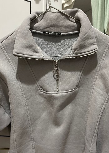 Gri Yarım Fermuarlı Kadın Sweatshirt - Görsel 2