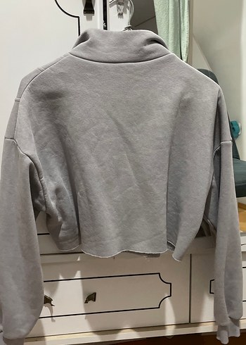 Gri Yarım Fermuarlı Kadın Sweatshirt - Görsel 4