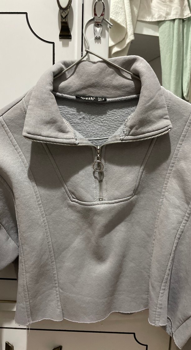 Gri Yarım Fermuarlı Kadın Sweatshirt - Görsel 2