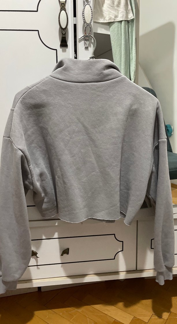 Gri Yarım Fermuarlı Kadın Sweatshirt - Görsel 4