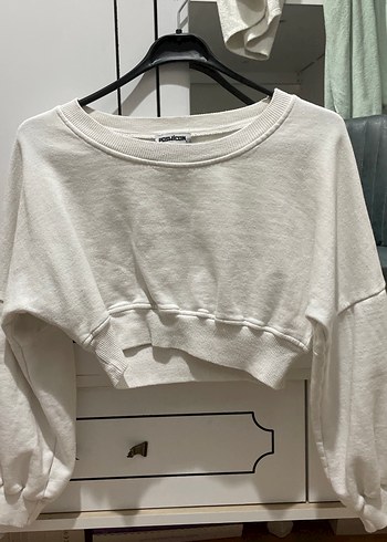 Kadın Beyaz Uzun Kollu Keten Sweatshirt - Görsel 2