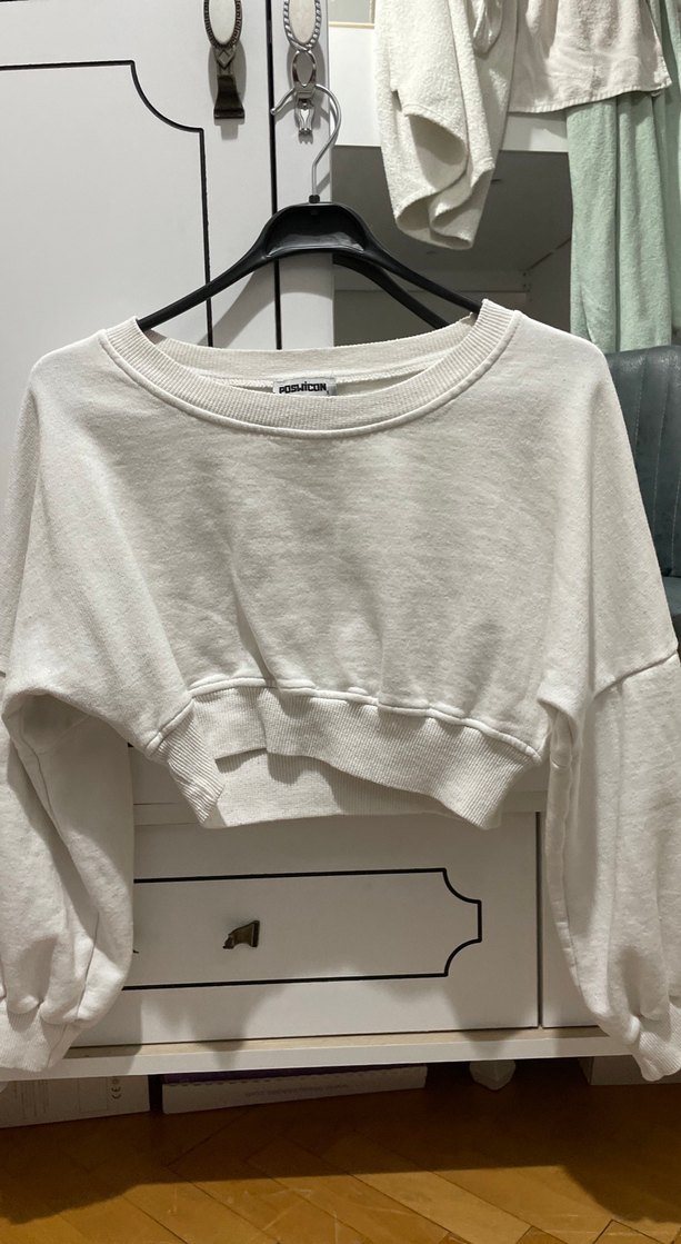 Kadın Beyaz Uzun Kollu Keten Sweatshirt - Görsel 2