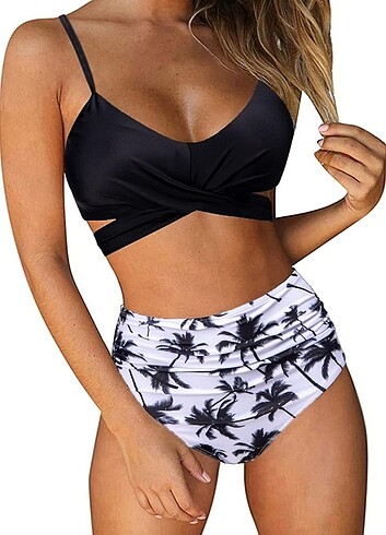 UMIPUBO Bikini Kadın Yüksek Bel Destekli Mayo Ayarlanabilir Cros