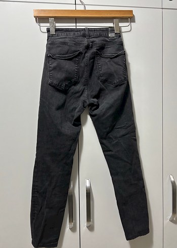 Bel Detaylı Siyah Kadın Denim Pantolon - Görsel 2