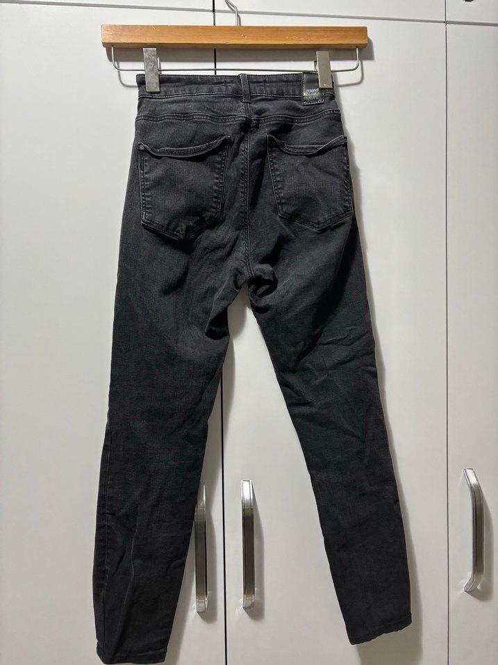 Bel Detaylı Siyah Kadın Denim Pantolon - Görsel 2