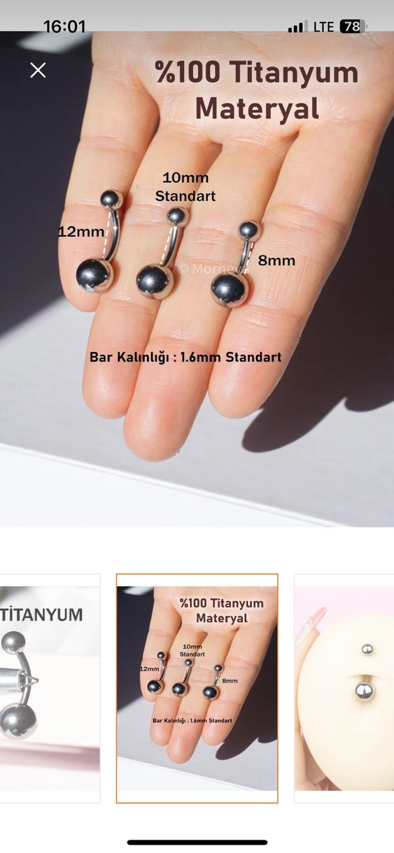 %100 Titanyum göbek Piercing - Görsel 2