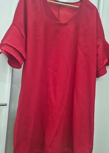 LC Waikiki Lcw Vision Canli Kirmizi V Yaka Rahat Elbise