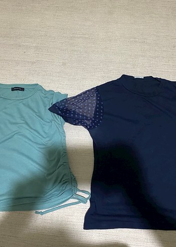 Koyu Mavi Kısa Kollu Pamuklu Kadın Tişört - Görsel 2