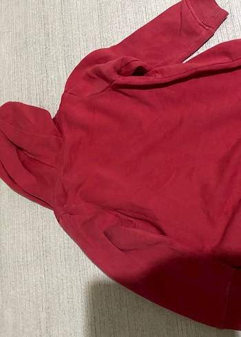 Kız Çocuk Kırmızı Kapüşonlu Fermuarlı Sweatshirt - Görsel 3