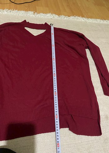 Bordo V Yaka Örme Kadın Kazak - Görsel 4