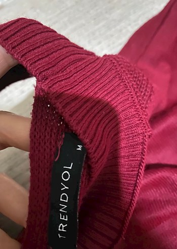 Bordo V Yaka Örme Kadın Kazak - Görsel 5
