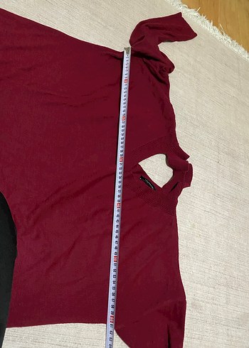 Bordo V Yaka Örme Kadın Kazak - Görsel 2