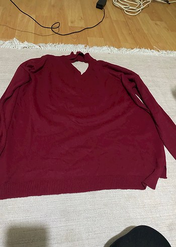 Bordo V Yaka Örme Kadın Kazak - Görsel 3