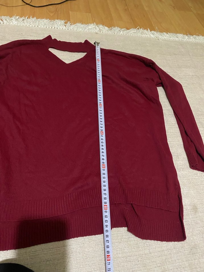 Bordo V Yaka Örme Kadın Kazak - Görsel 4